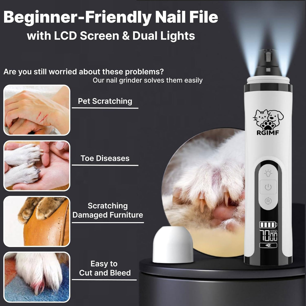 Dog Nail Grinder with Light F666