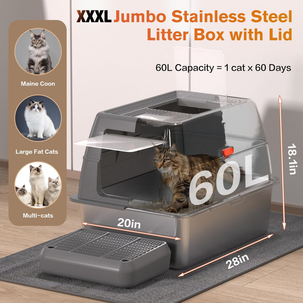 XXXL Stainless Steel Litter Box with Lid D463146