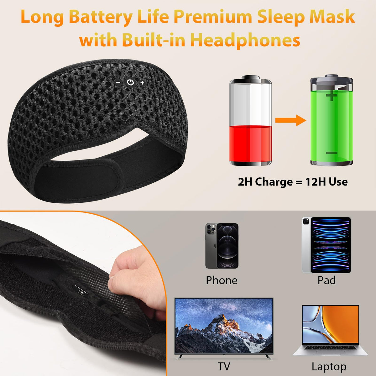 Sleep Mask with Bluetooth Headphones Y9715
