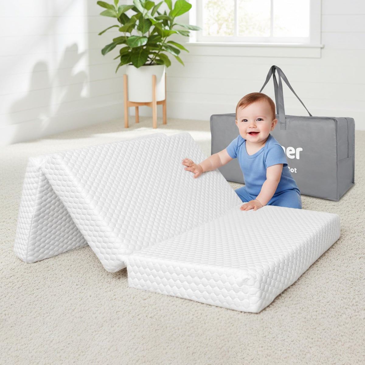 38x26'' Breathable Soft Plush Memory Foam Pack and Play Mattress with Carry Bag O2428