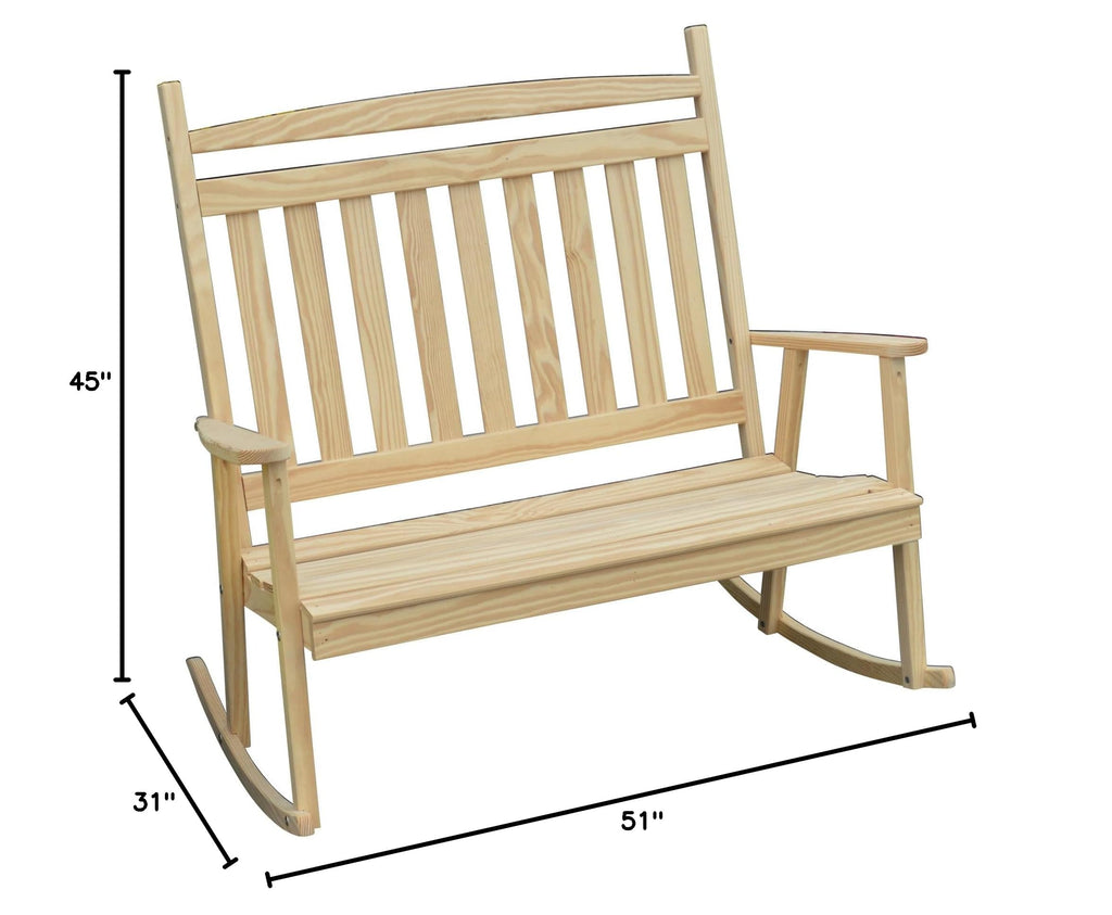 51 Inch Unfinished Pine Wood Double Rocking Chair K2250