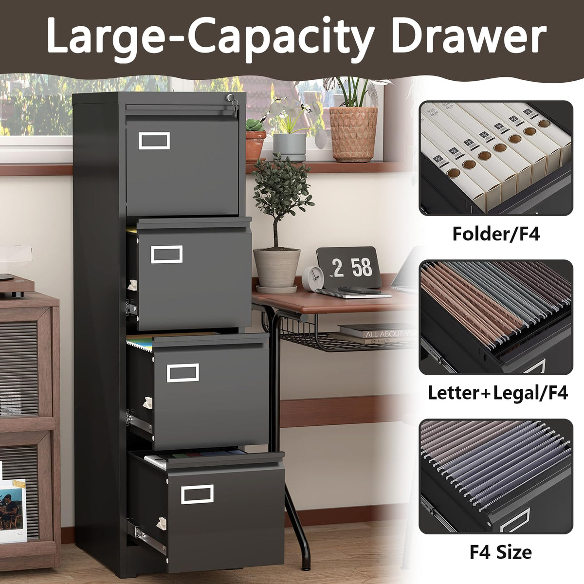 4 Drawer Metal File Cabinet with Lock T76253