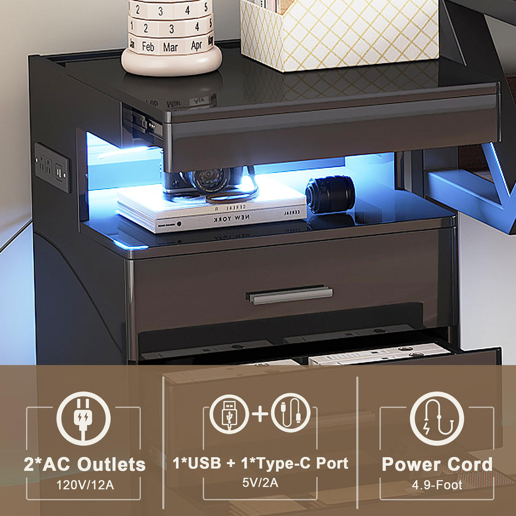 Led Nightstand with Charging Station B141