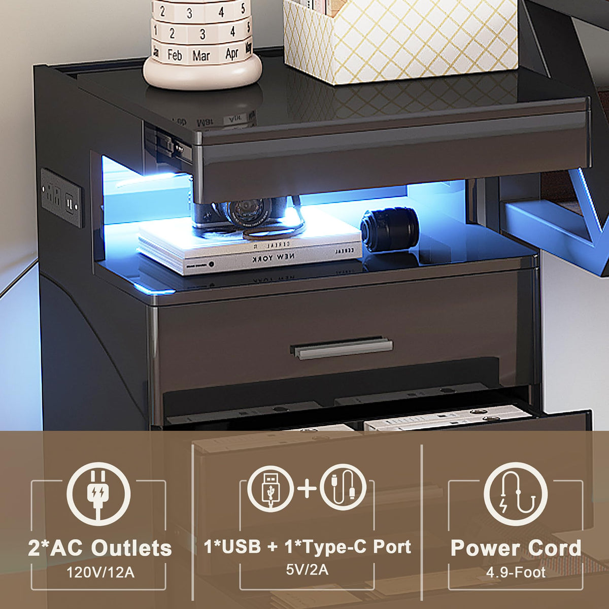 Led Nightstand with Charging Station B141
