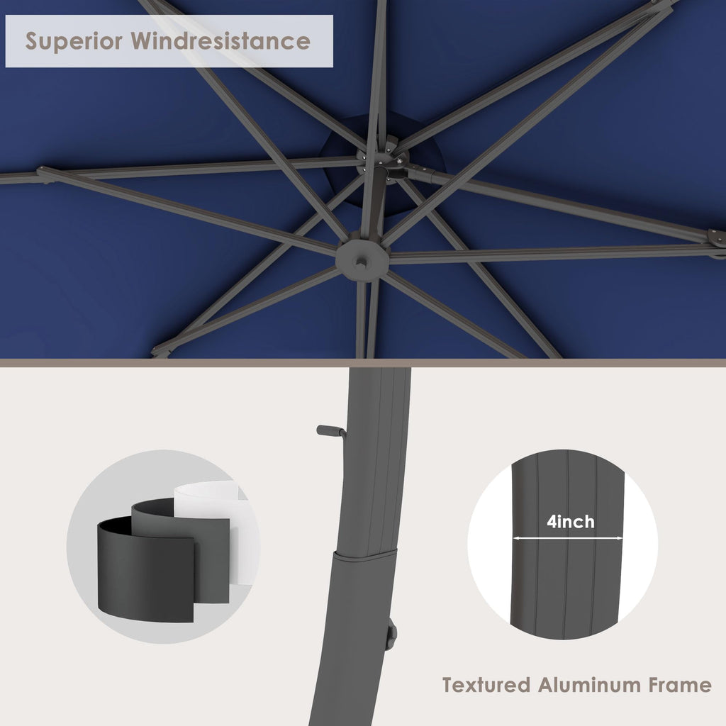 11FT Navy Blue Aluminum Cantilever Patio Umbrella with Base C539