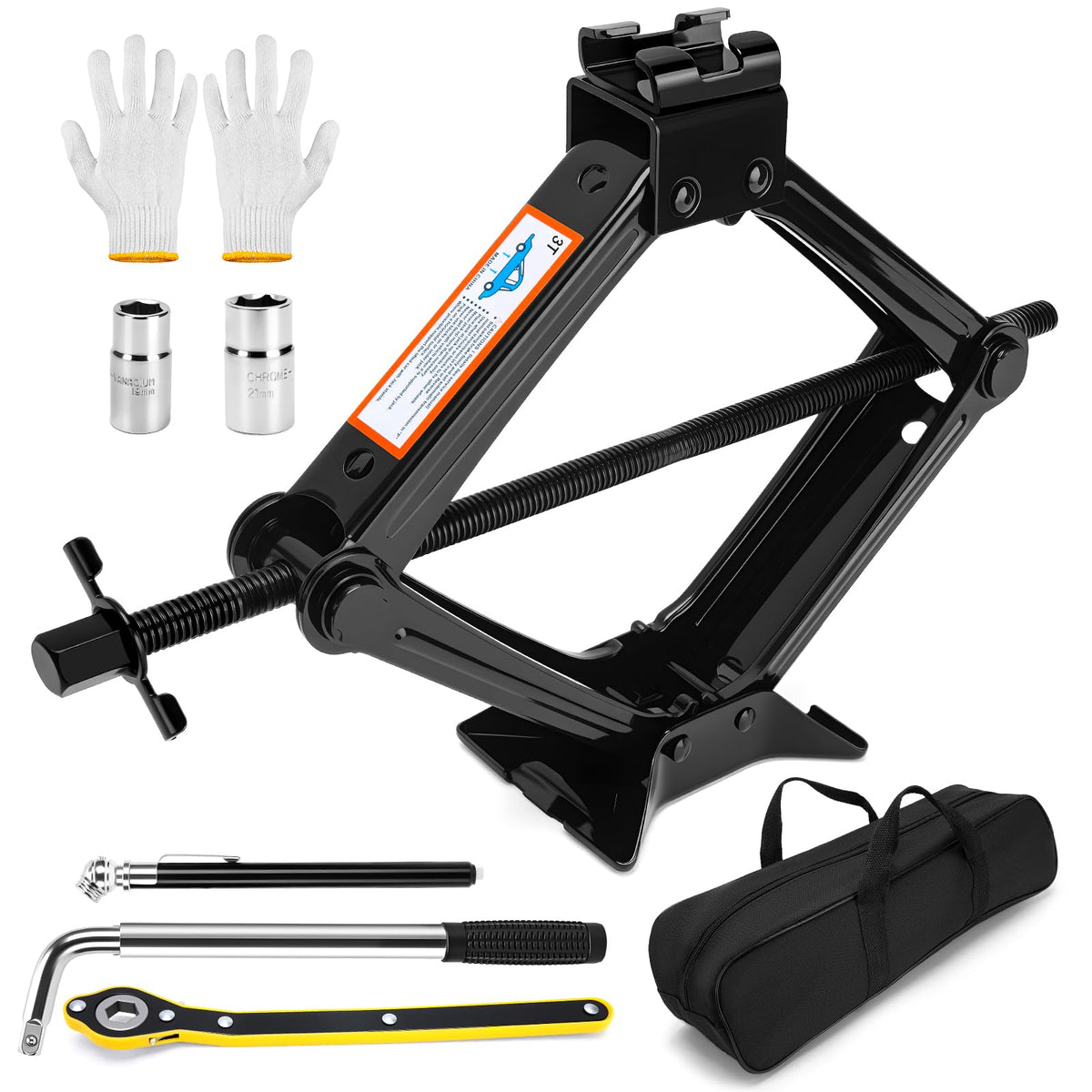 3 Ton Portable Scissor Car Jack with Wheel Wrench F61982