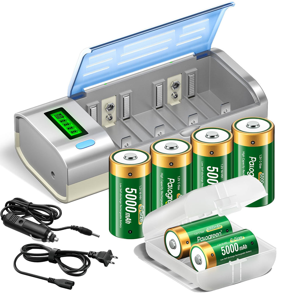Rechargeable C Batteries with Charger, 6-Pack 1.2V NiMH 5000mAh B658254