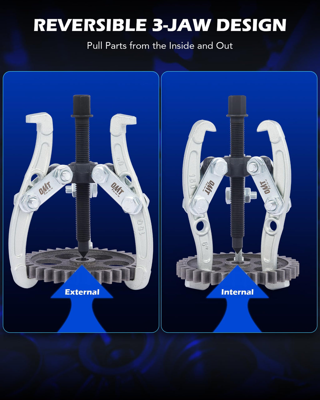 3" 4" 6" 8" 3 Jaw Gear Puller Set with Reversible Jaws F2877