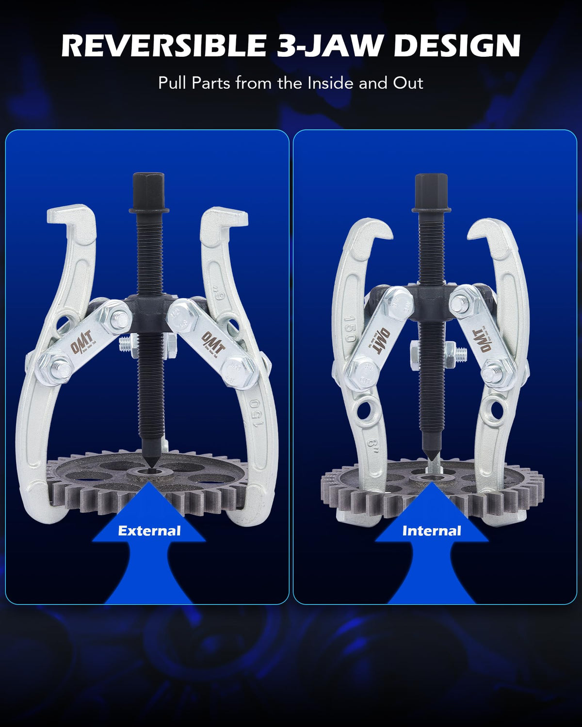 3" 4" 6" 8" 3 Jaw Gear Puller Set with Reversible Jaws F2877