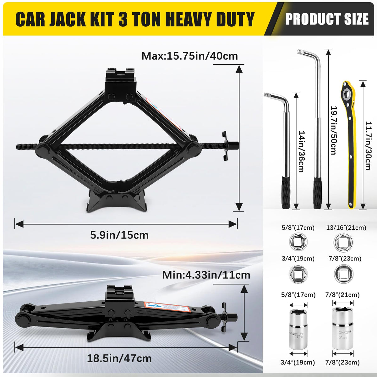 3 Ton Portable Scissor Car Jack with Wheel Wrench F61982