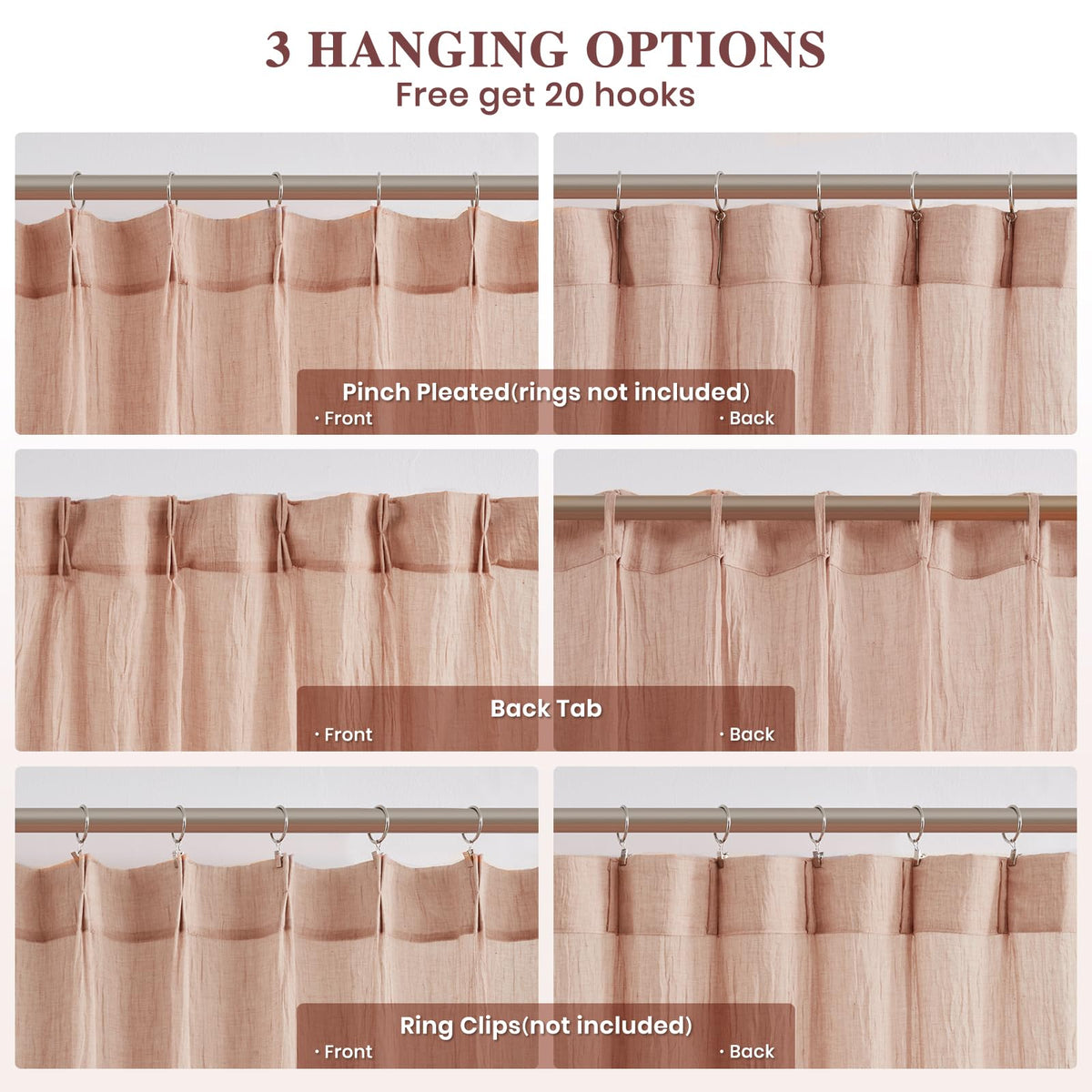 Pink Pinch Pleated Sheer Curtains 96 Inches Long, Set of 2 K238909