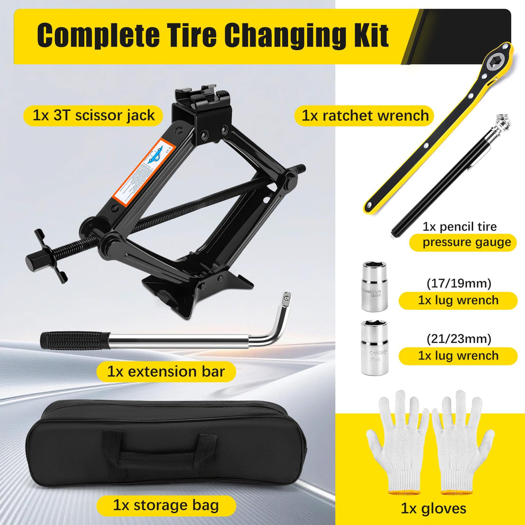 3 Ton Portable Scissor Car Jack with Wheel Wrench F61982