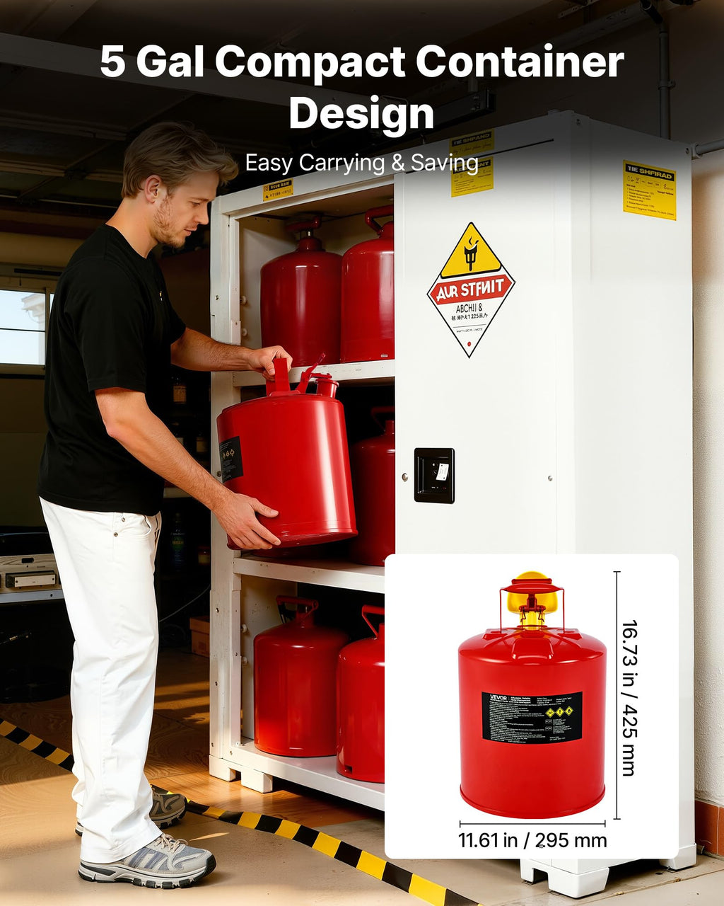 5 Gallon Red Metal Safety Gas Can with Flame Arrester T30538