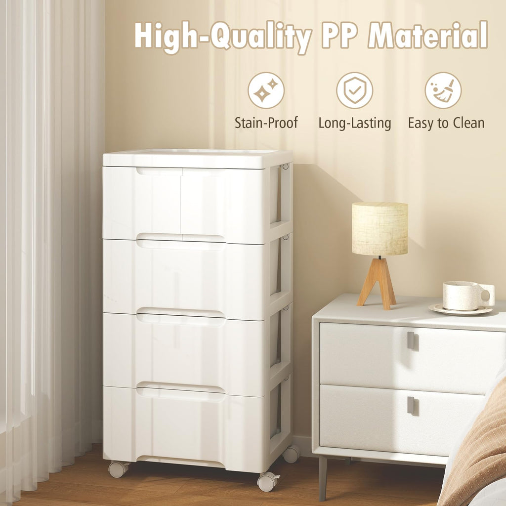 White 5 Drawer Rolling Plastic Storage Cart W119364