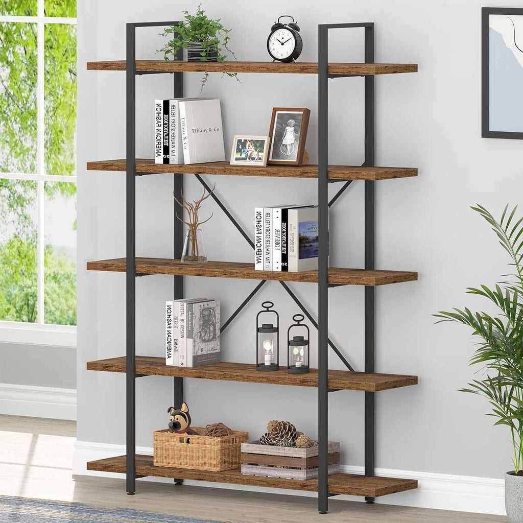 Rustic Brown 5 Shelf Wood Bookshelf N675