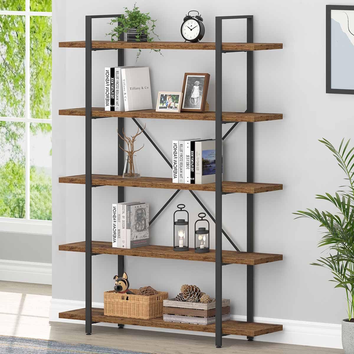 Rustic Brown 5 Shelf Wood Bookshelf N675