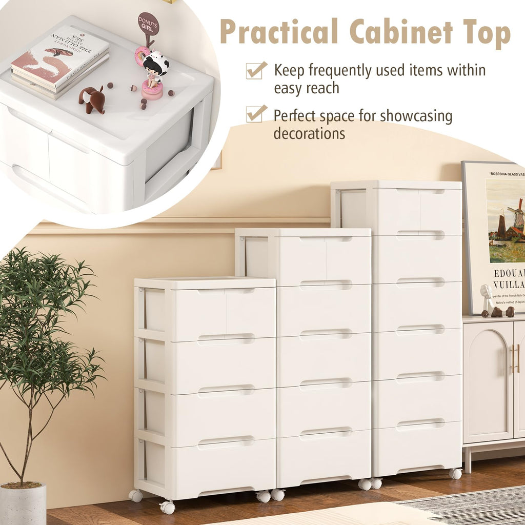 White 5 Drawer Rolling Plastic Storage Cart W119364
