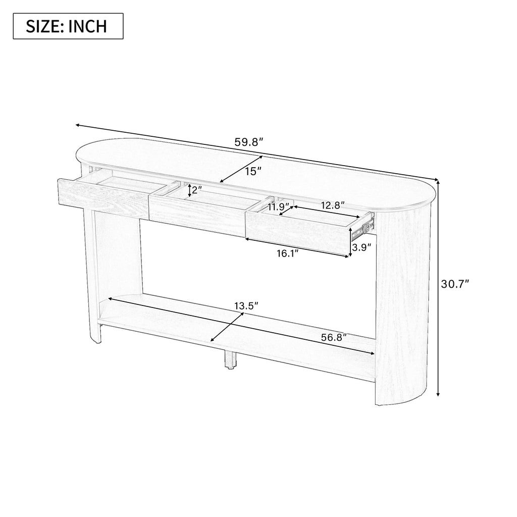 Curved Console Table with 3 Drawers and Bottom Shelf C2725