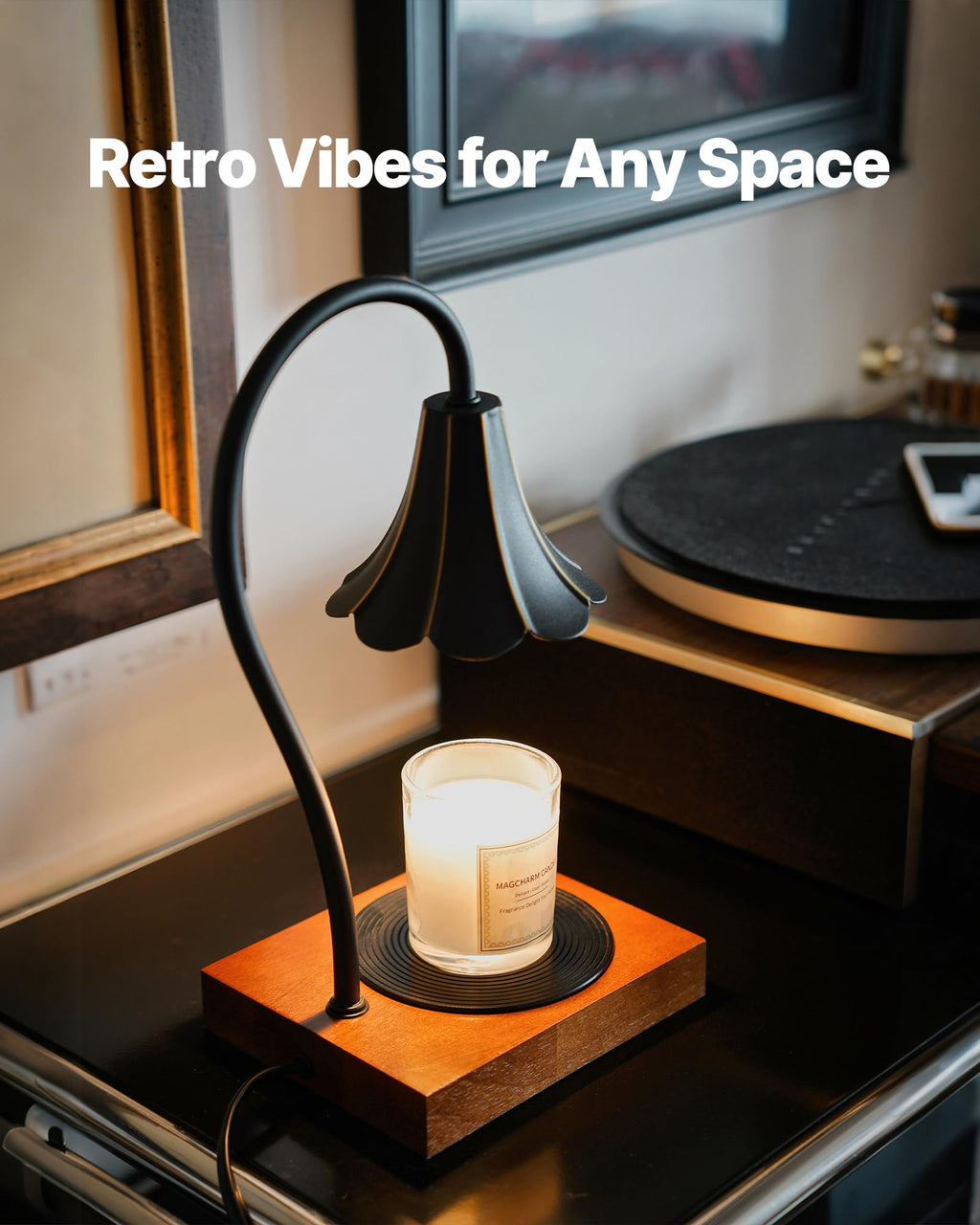 Black Candle Warmer Lamp with Timer & Stepless Dimmable O7915