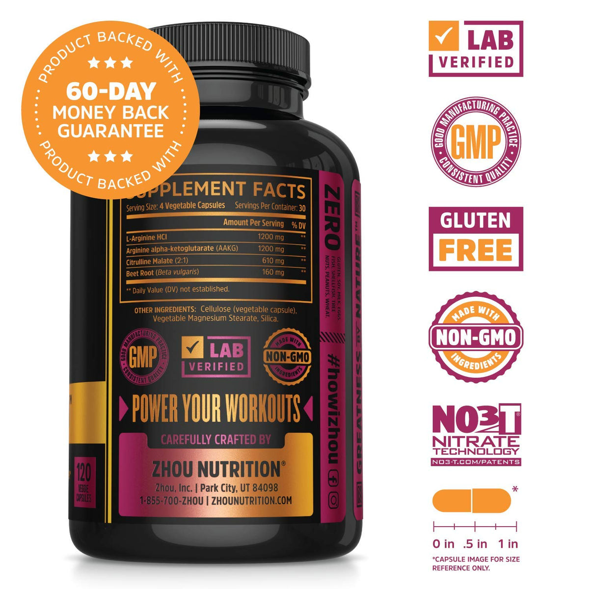 Nitric Oxide Supplement with Beet Root & L Arginine, 120 Veggie Capsules A9121