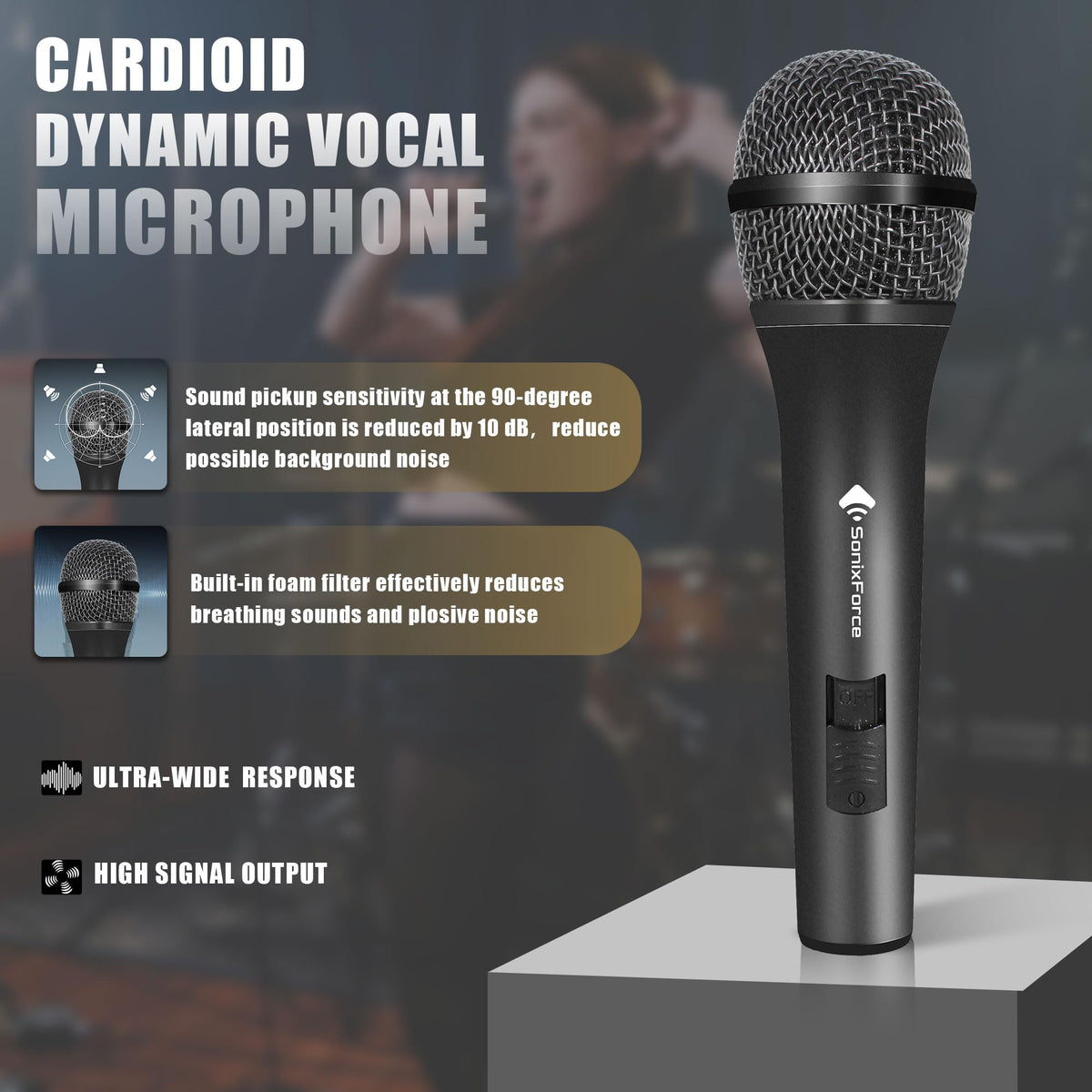 Dynamic Handheld Vocal Microphone with XLR to 1/4'' Audio Cable S7735