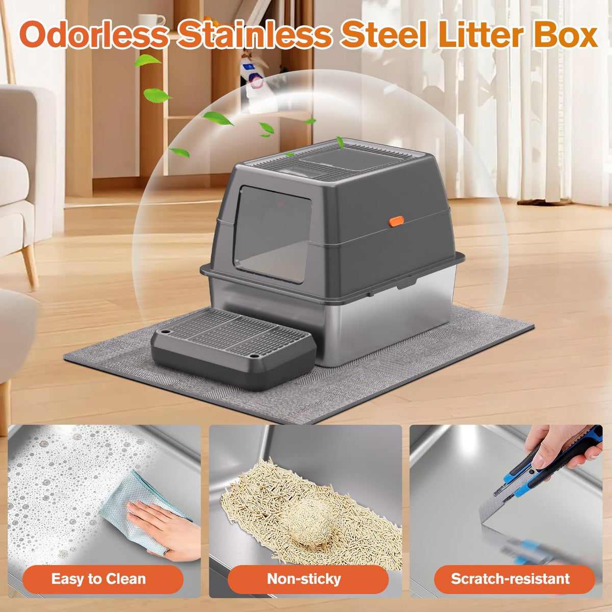 XXXL Stainless Steel Litter Box with Lid D463146
