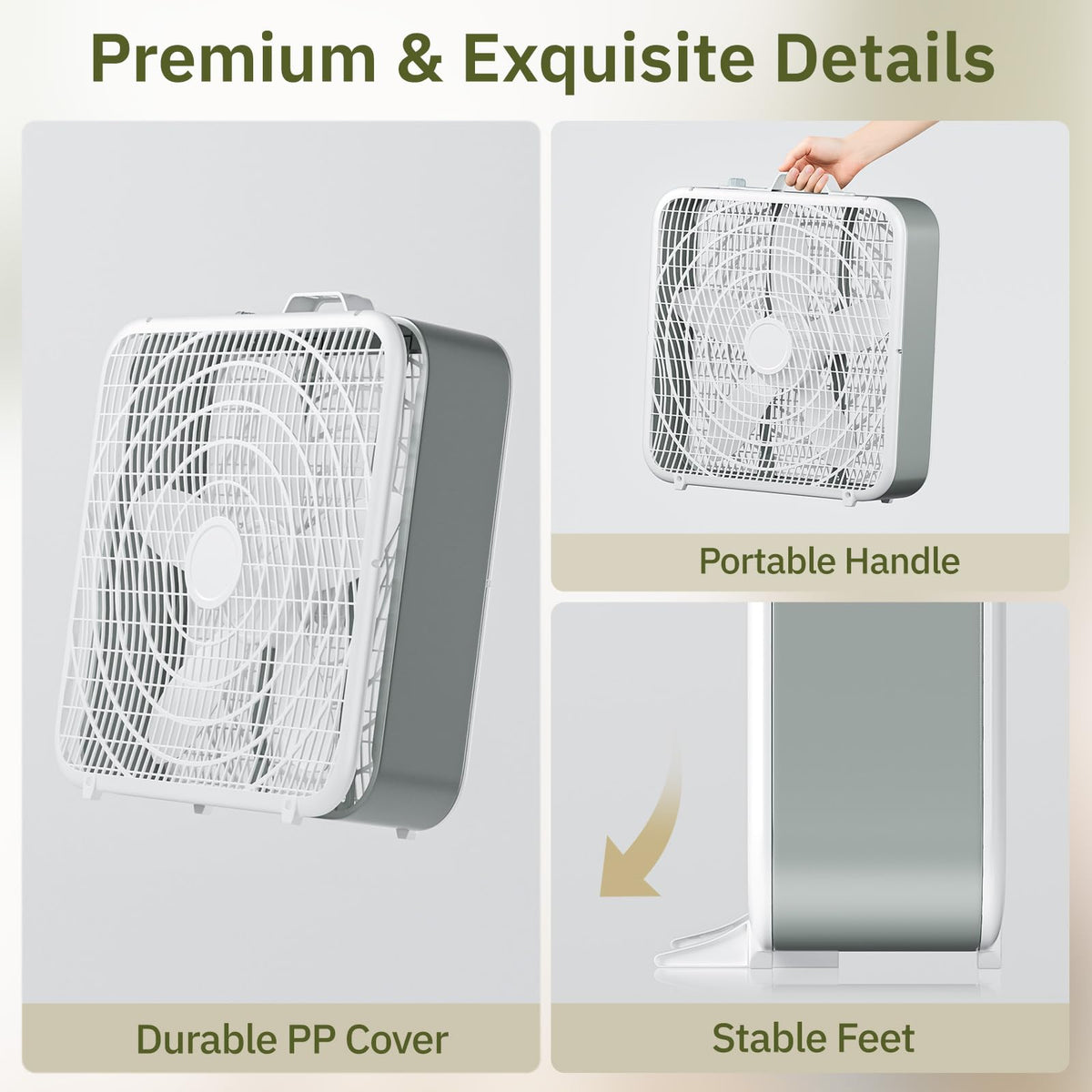 20” 3-Speed Box Fan with Safety Grill, White D138