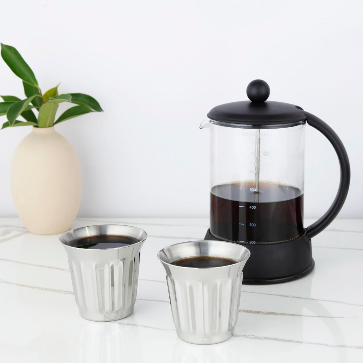 French Press 12 oz, Stainless Steel Espresso Cups 5 oz Set of 2 R974078