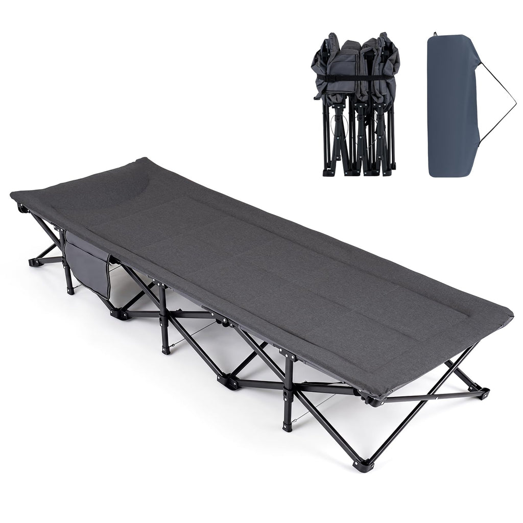 Camping Cot with Padded Pillow, Carry Bag, 600 lbs, Grey G443