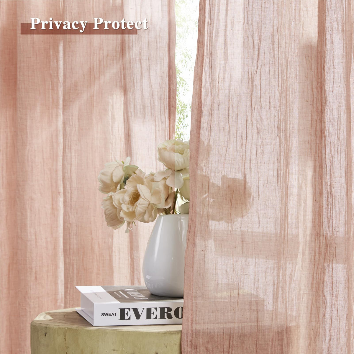 Pink Pinch Pleated Sheer Curtains 96 Inches Long, Set of 2 K238909