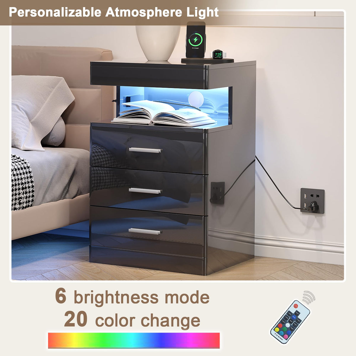 Led Nightstand with Charging Station B141