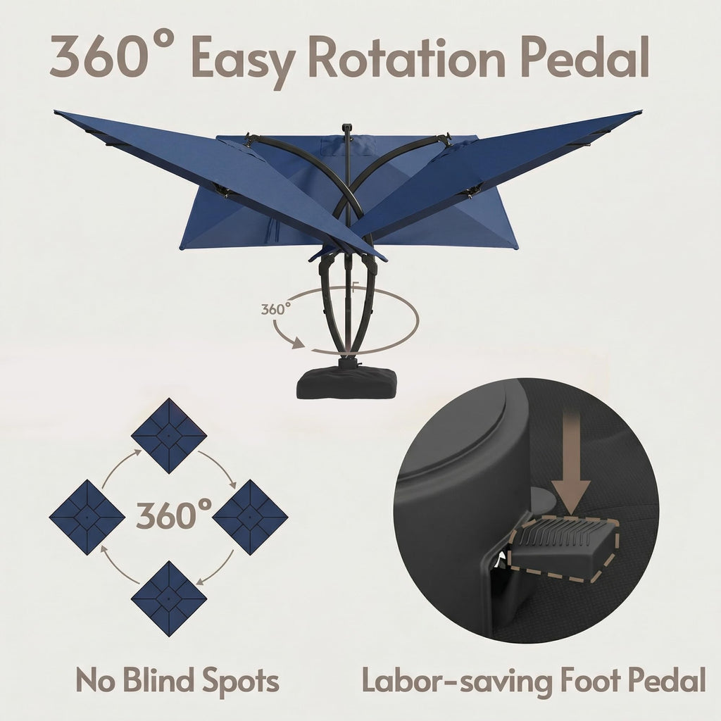 11x11ft Solar Powered Led Cantilever Umbrella with Base G3812