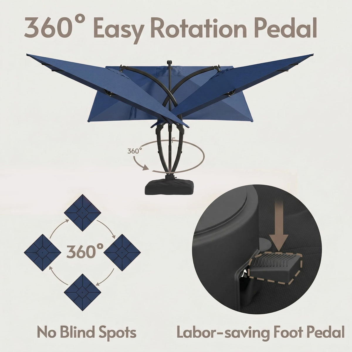 11x11ft Solar Powered Led Cantilever Umbrella with Base G3812