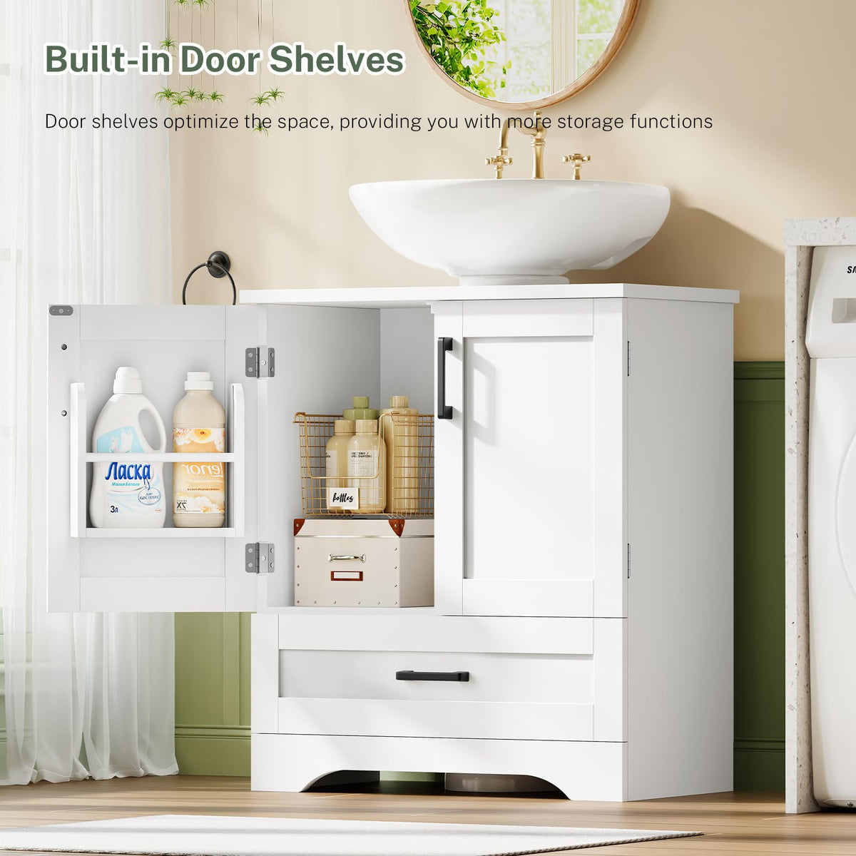 24" Pedestal Sink Storage Cabinet with 2 Doors & 1 Drawer P4158