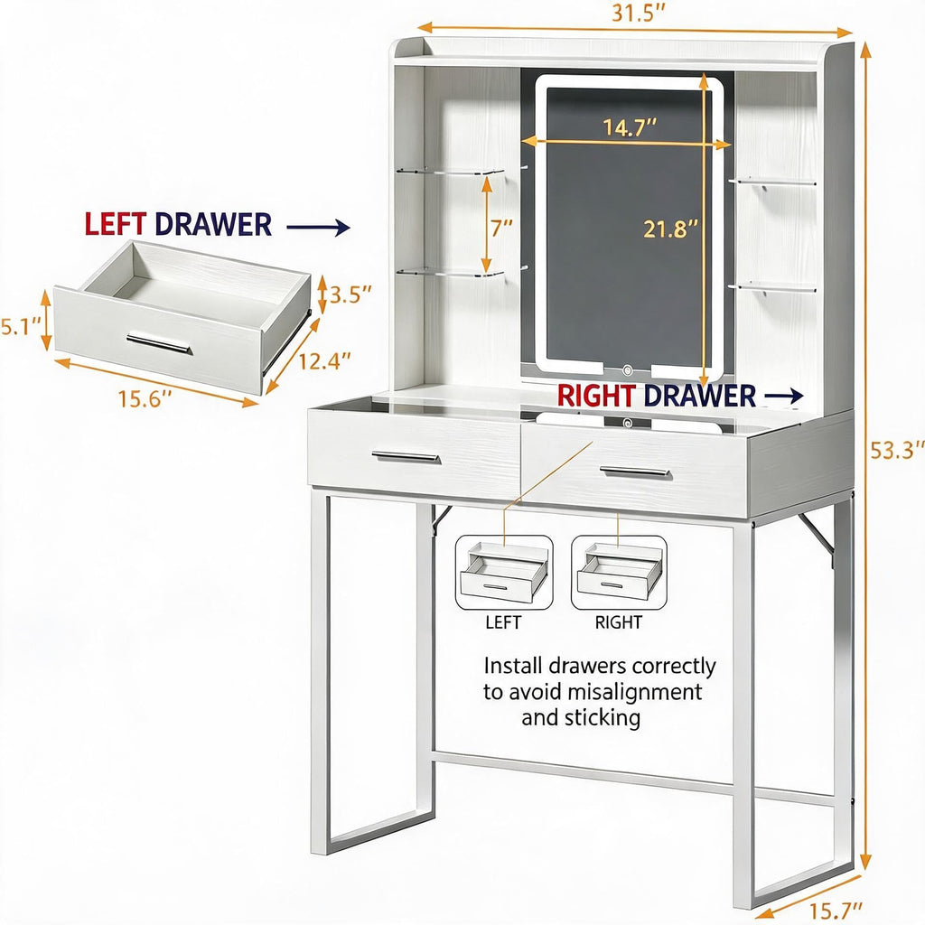 White Vanity Desk with Mirror and LED Lights C998