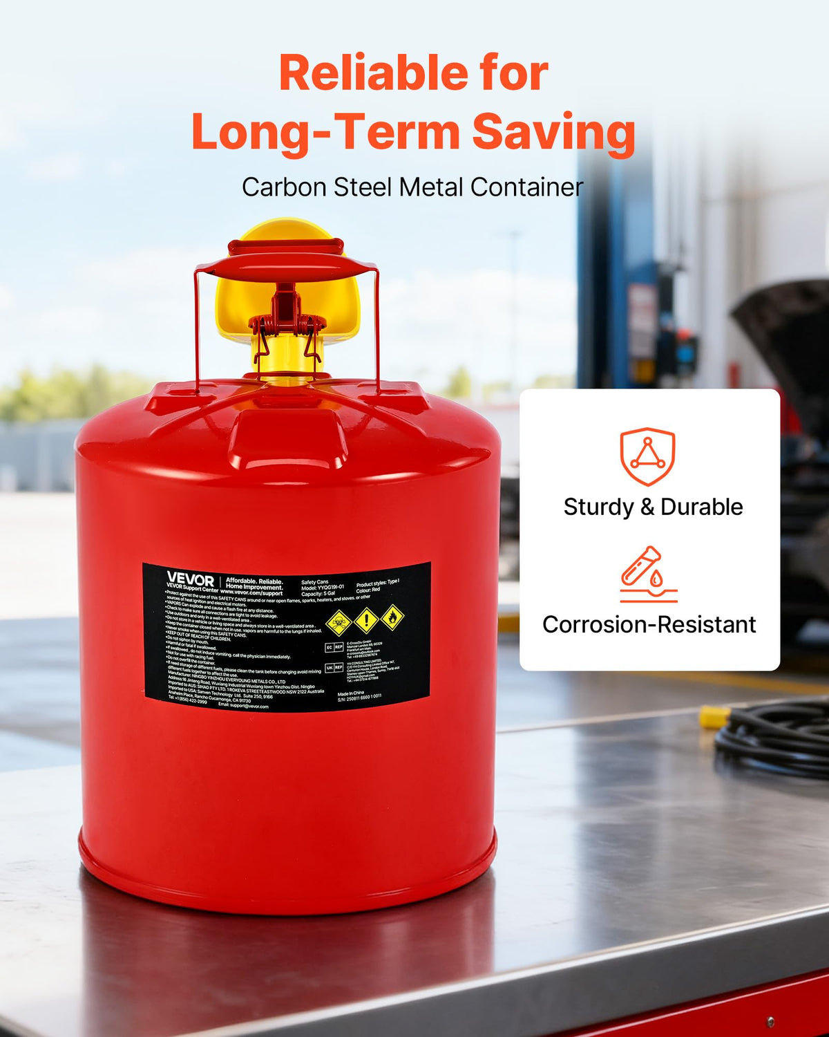 5 Gallon Red Metal Safety Gas Can with Flame Arrester T30538