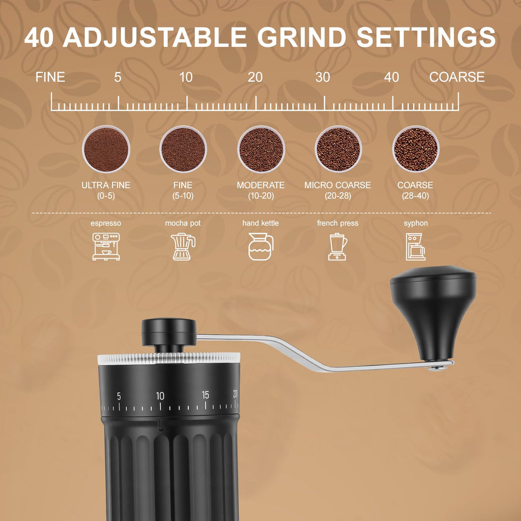 Manual Coffee Grinder with Ceramic Conical Burr, Black W601