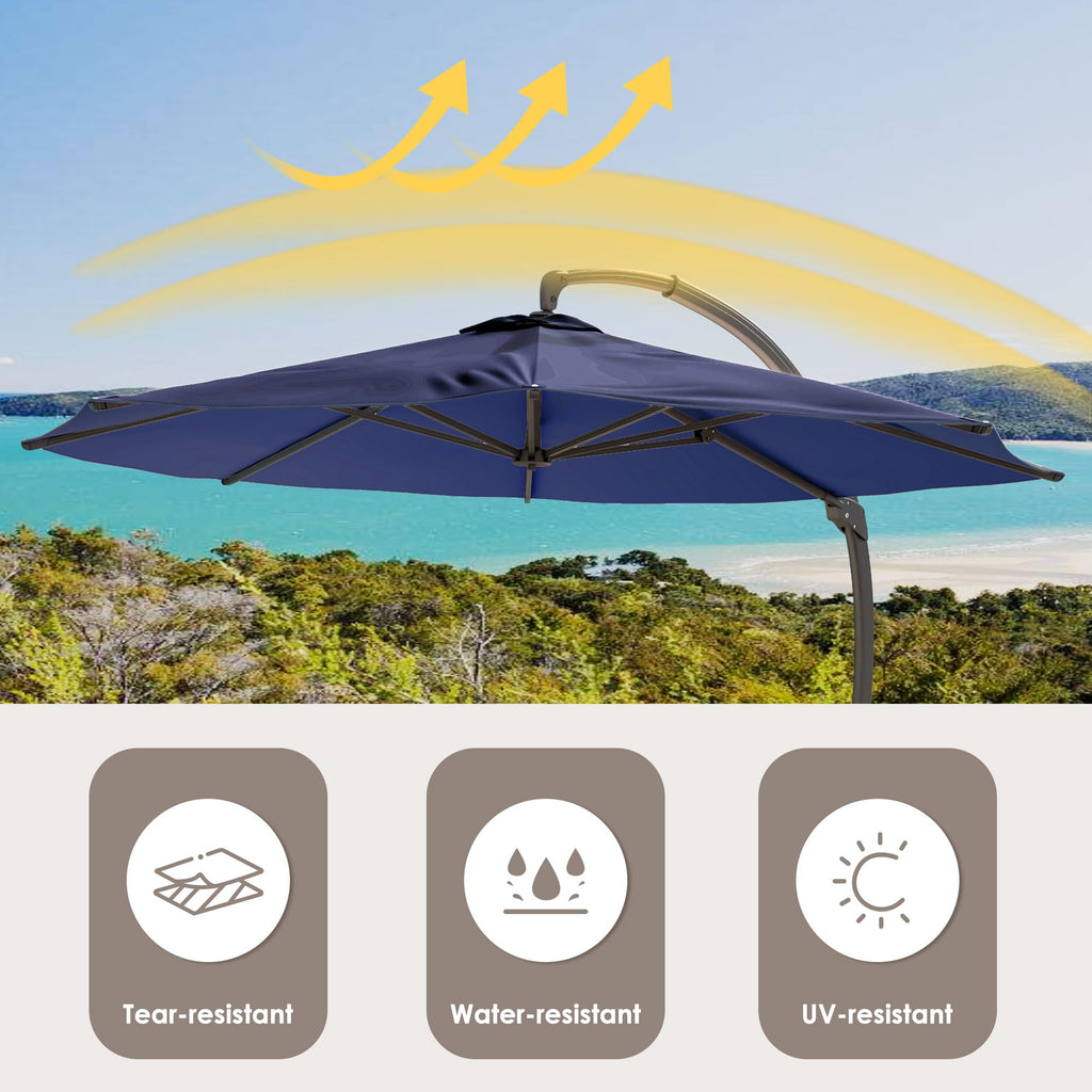 11FT Navy Blue Aluminum Cantilever Patio Umbrella with Base C539