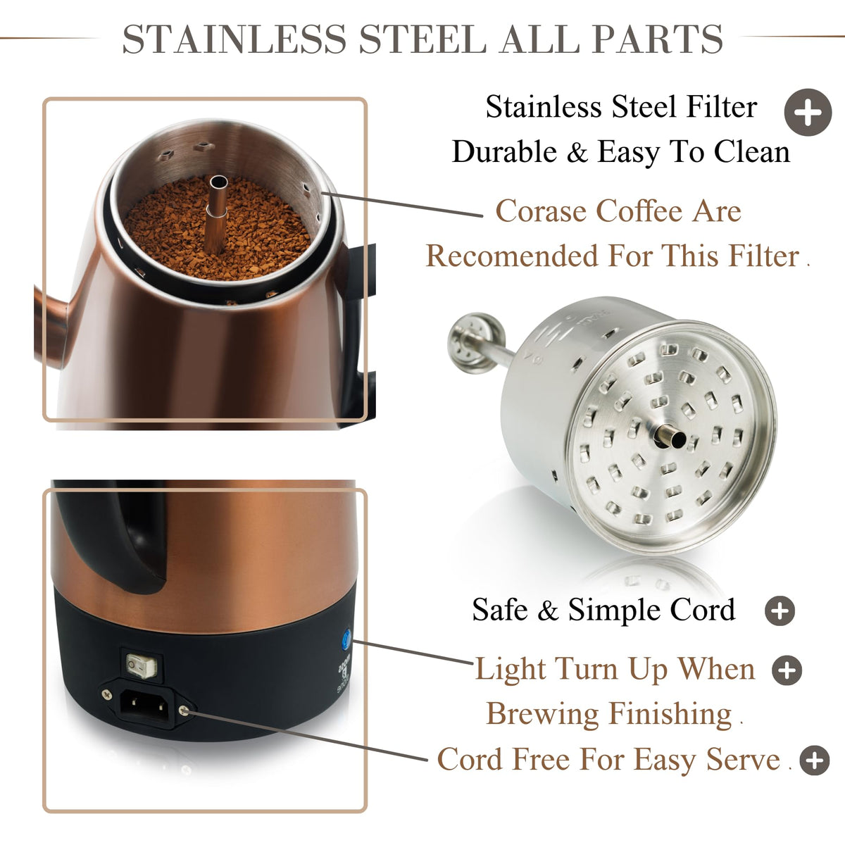 10 Cup Copper Electric Percolator Coffee Pot K718