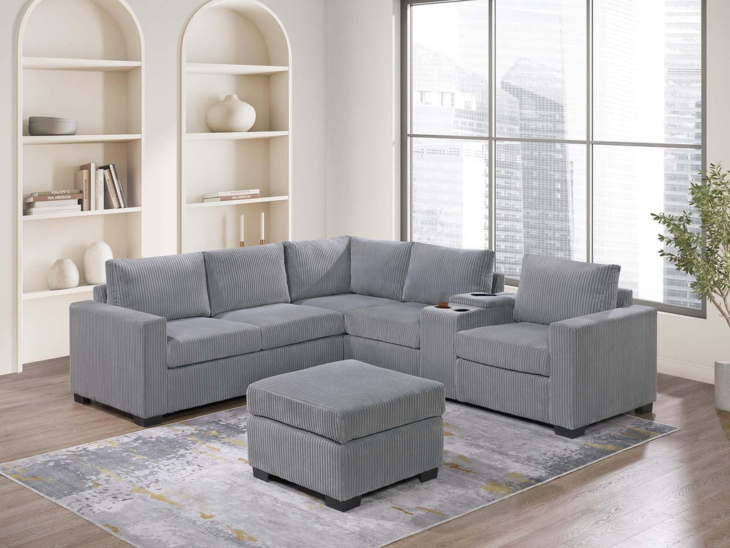 Light Gray Corduroy Upholstered Sectional Sofa Set P80088