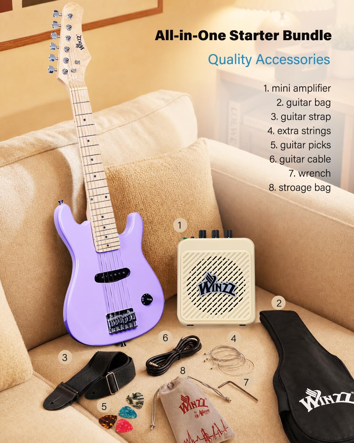 30 Inches Right Handed Electric Guitar with Beginner Kit V982