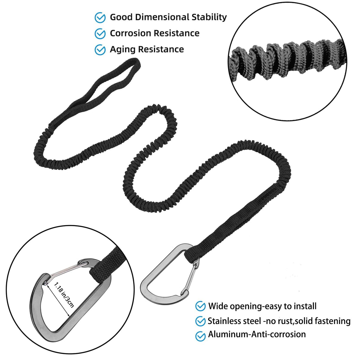 Kayak Paddle Leash 3-7 ft Stretchable Strap Lanyard H895