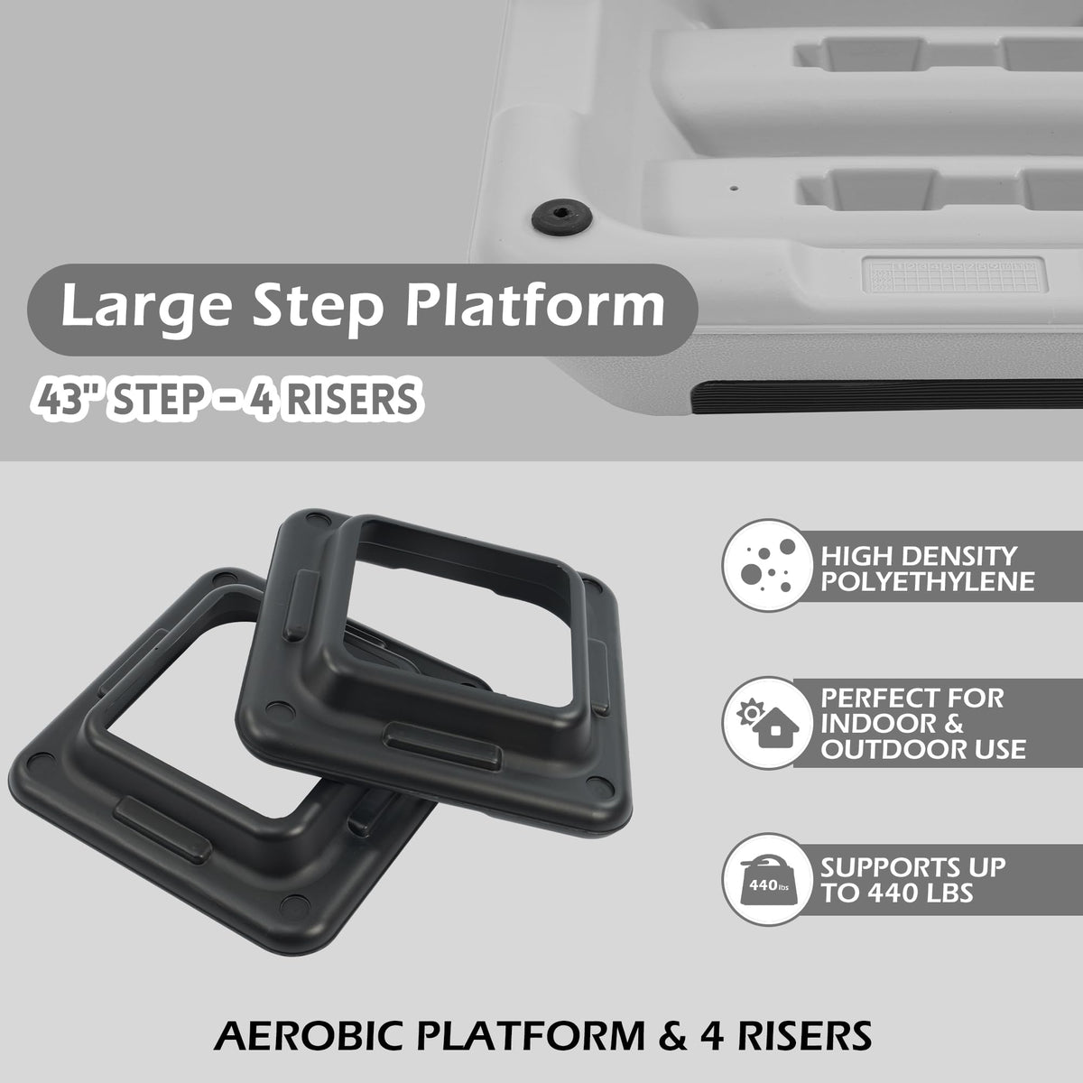 Adjustable Step Aerobic Platform with 4 Stackable Risers O29397