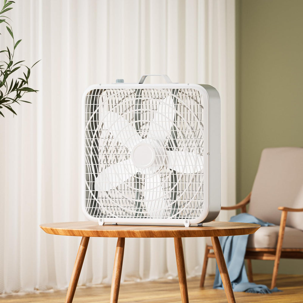 20” 3-Speed Box Fan with Safety Grill, White D138