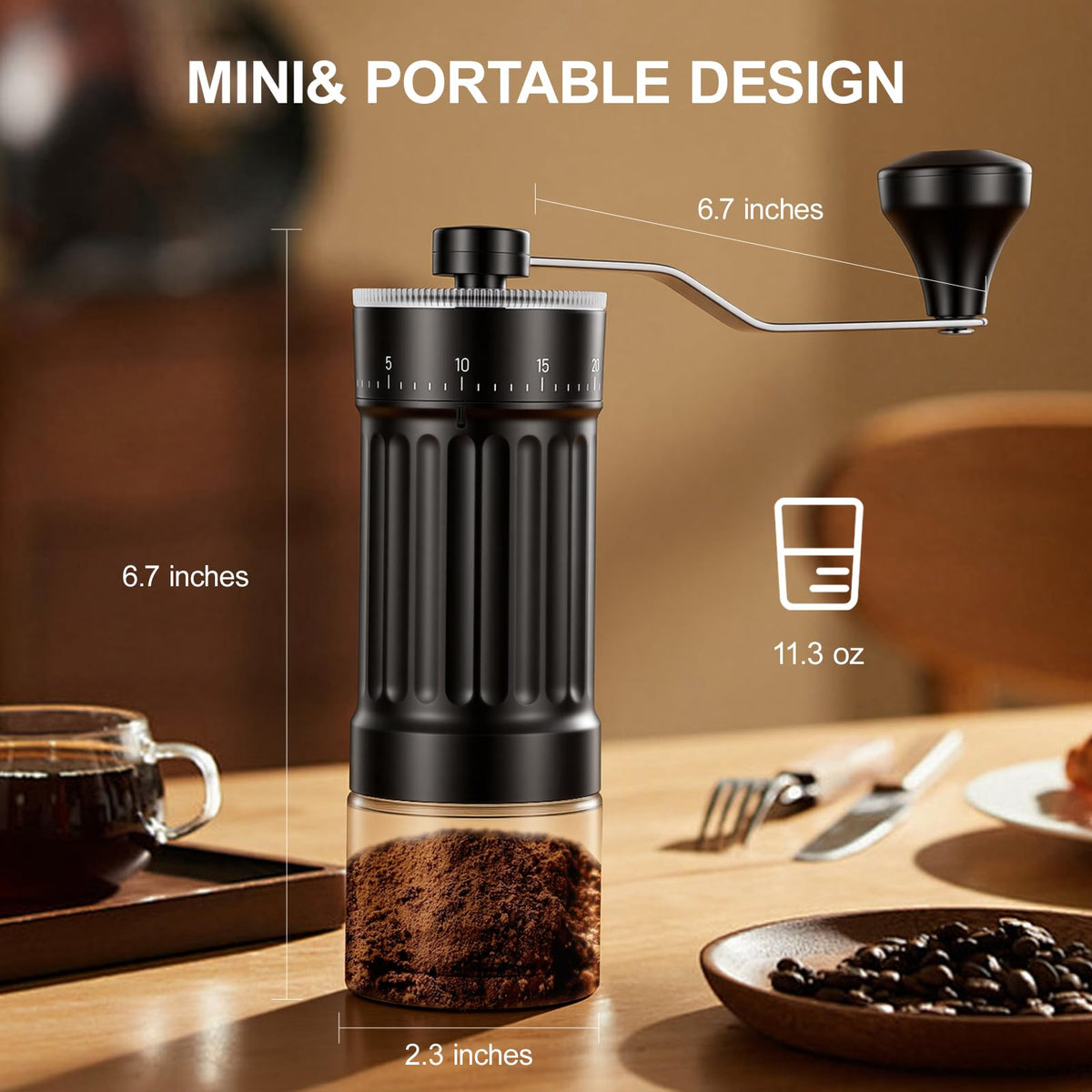 Manual Coffee Grinder with Ceramic Conical Burr, Black W601