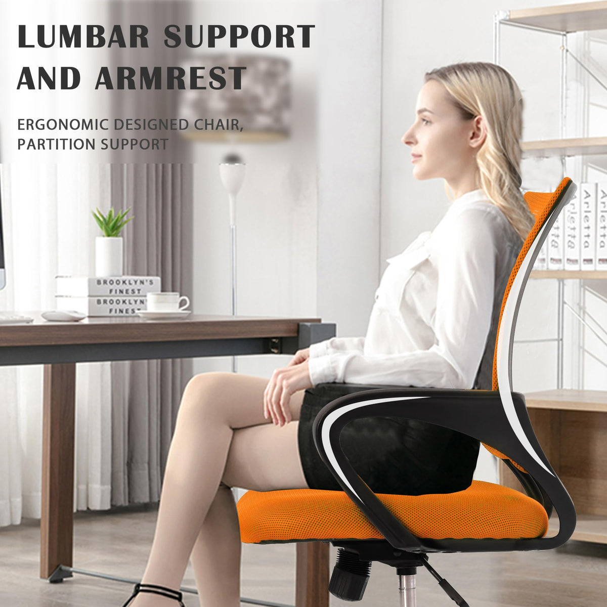 Orange Adjustable Mesh Office Chair with Lumbar Support R506685