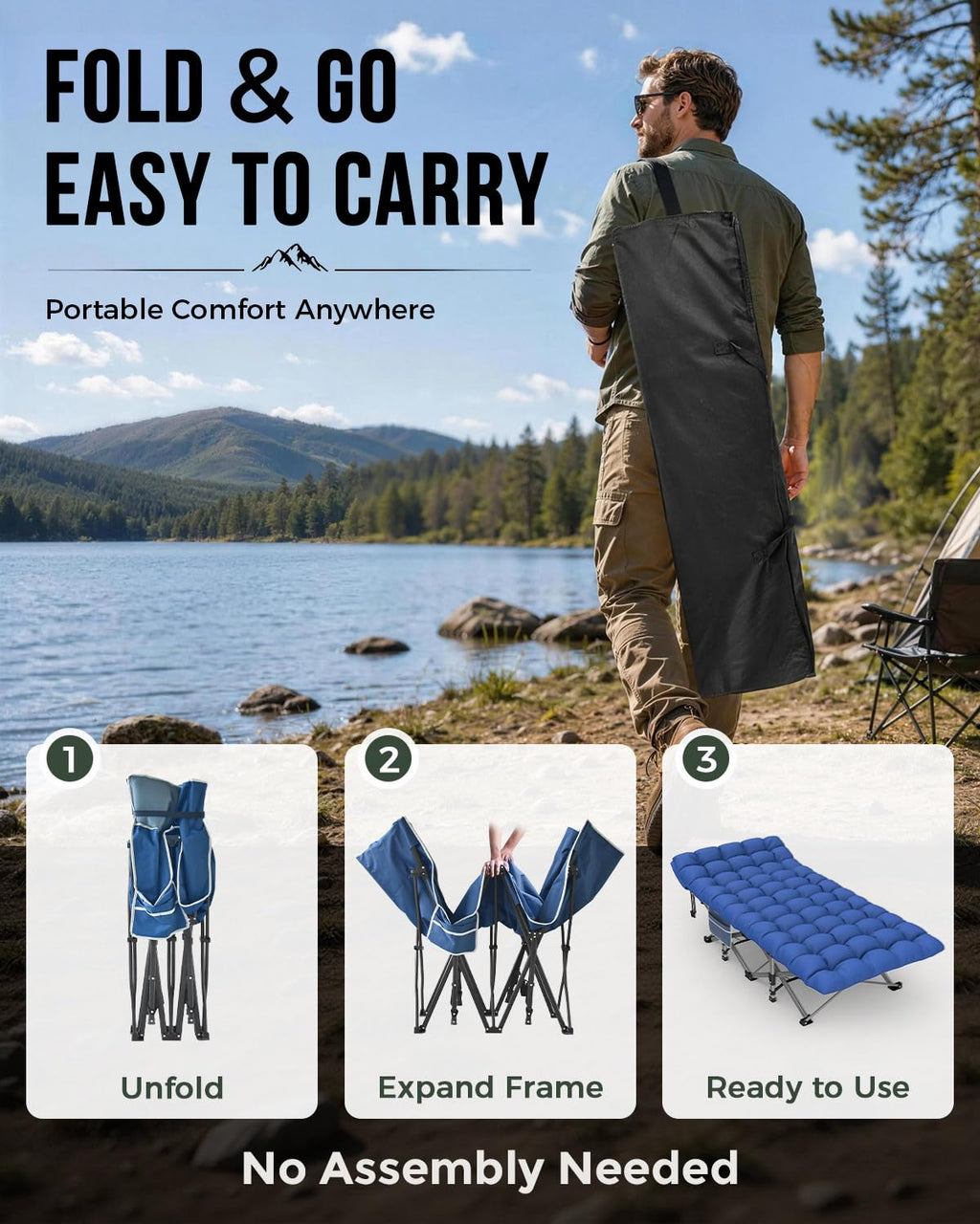 32in XXL Folding Camping Cot with Mattress X97488