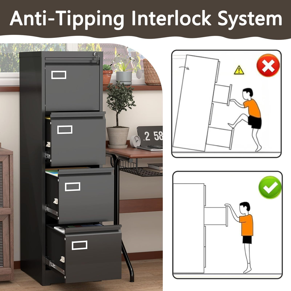 4 Drawer Metal File Cabinet with Lock T76253