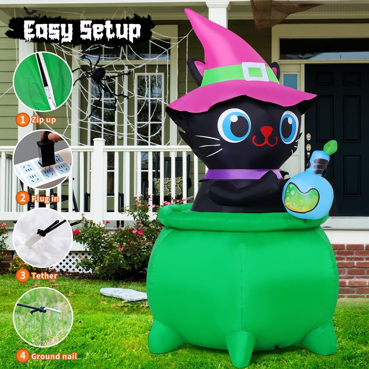 6 FT Halloween Inflatable Cat with LED Lights N2816