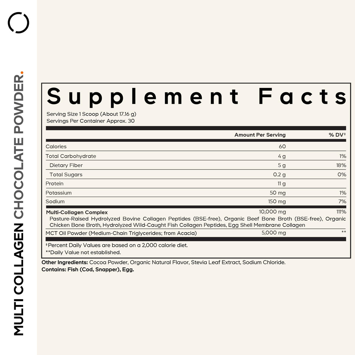 Multi Collagen Protein Powder, MCT Oil, Chocolate, 18 oz N58222